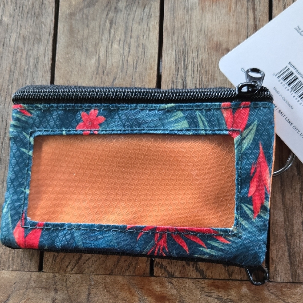 NWT Chums Surf Wallet Tropical Floral ID Card Holder with Orange Accent